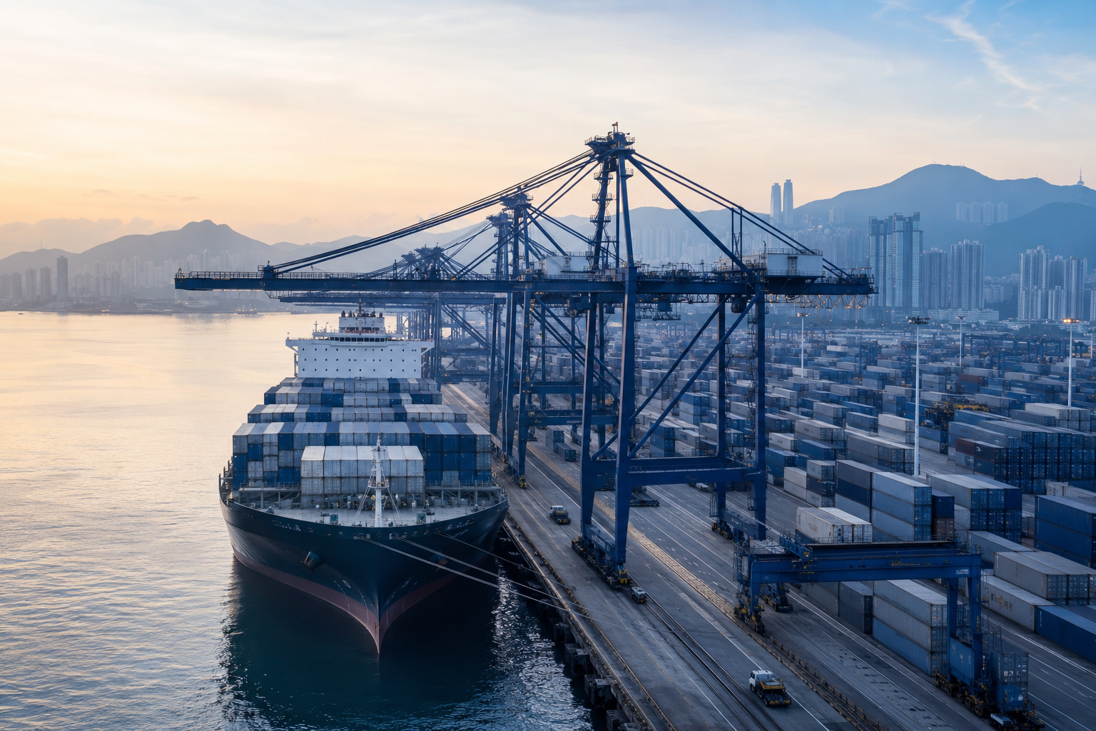 Container vessel at a port in Asia